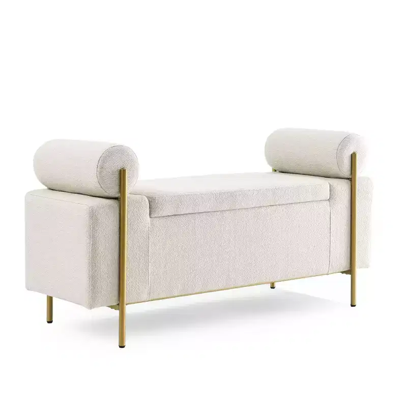 Homy Casa Upholstered Storage Bench with Cylindrical Arms, Modern Entryway or Bedroom Ottoman Bench with Hidden Storage, Emerald Green