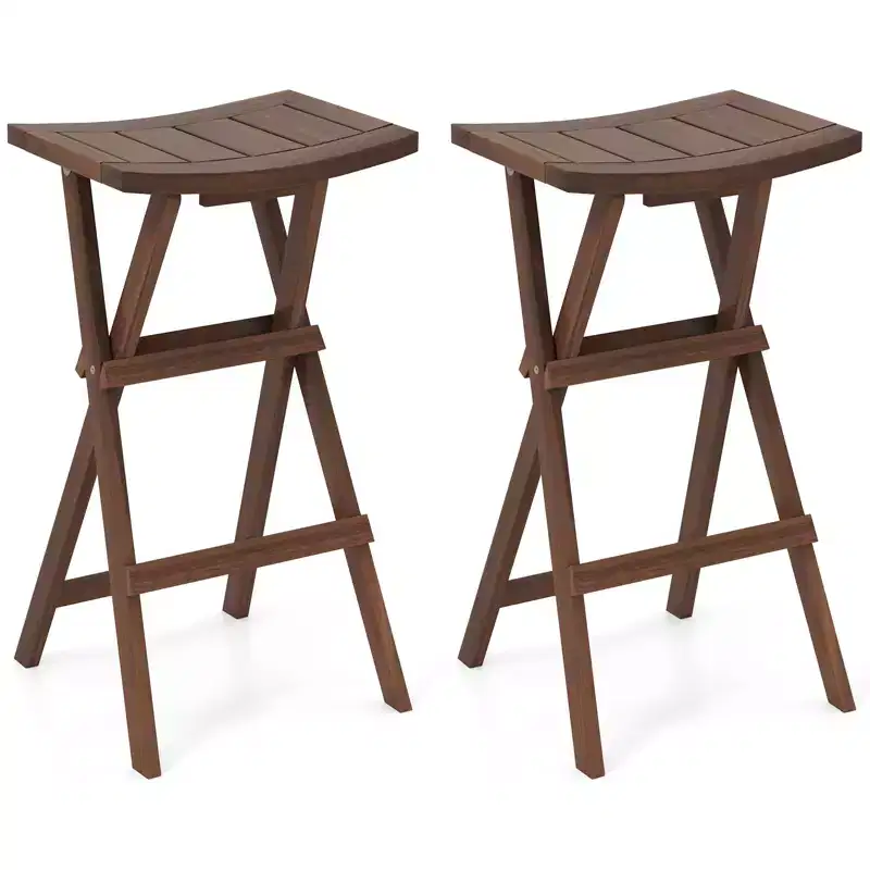 Costway Bar Stools Set of 2 30 Folding Bar Height Stools w/ Saddle Seat & Footrest