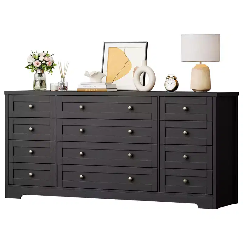 12 Drawers Dresser for Bedroom Wooden, Modern Wide TV Stand Dressers for 65 Inch TV, Wood Chest of Drawers, Farmhouse Clothes Storage for Living Room