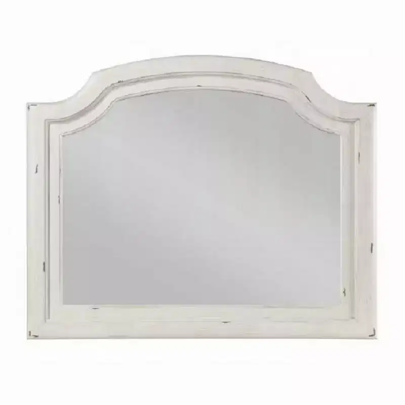 Wall Mount Dresser Mirror with Beveled Glass, 38x47, Antique White Wood Frame