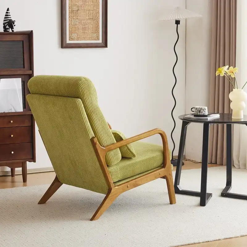 High Back Solid Wood Armrest Backrest Leisure Chair Accent Chair