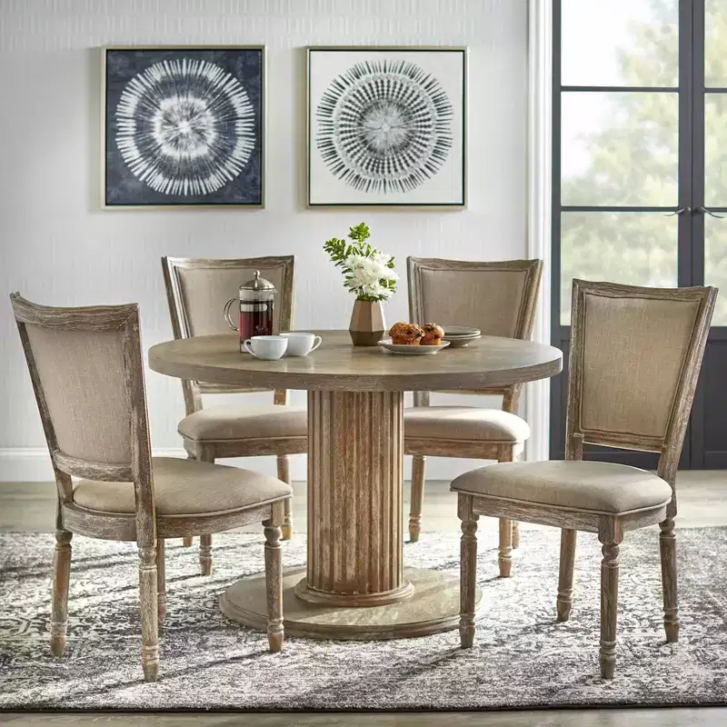 Lifestorey 5pc Isla Pedestal 45.75" Round Dining Set Reclaimed Natural/Light Gray
