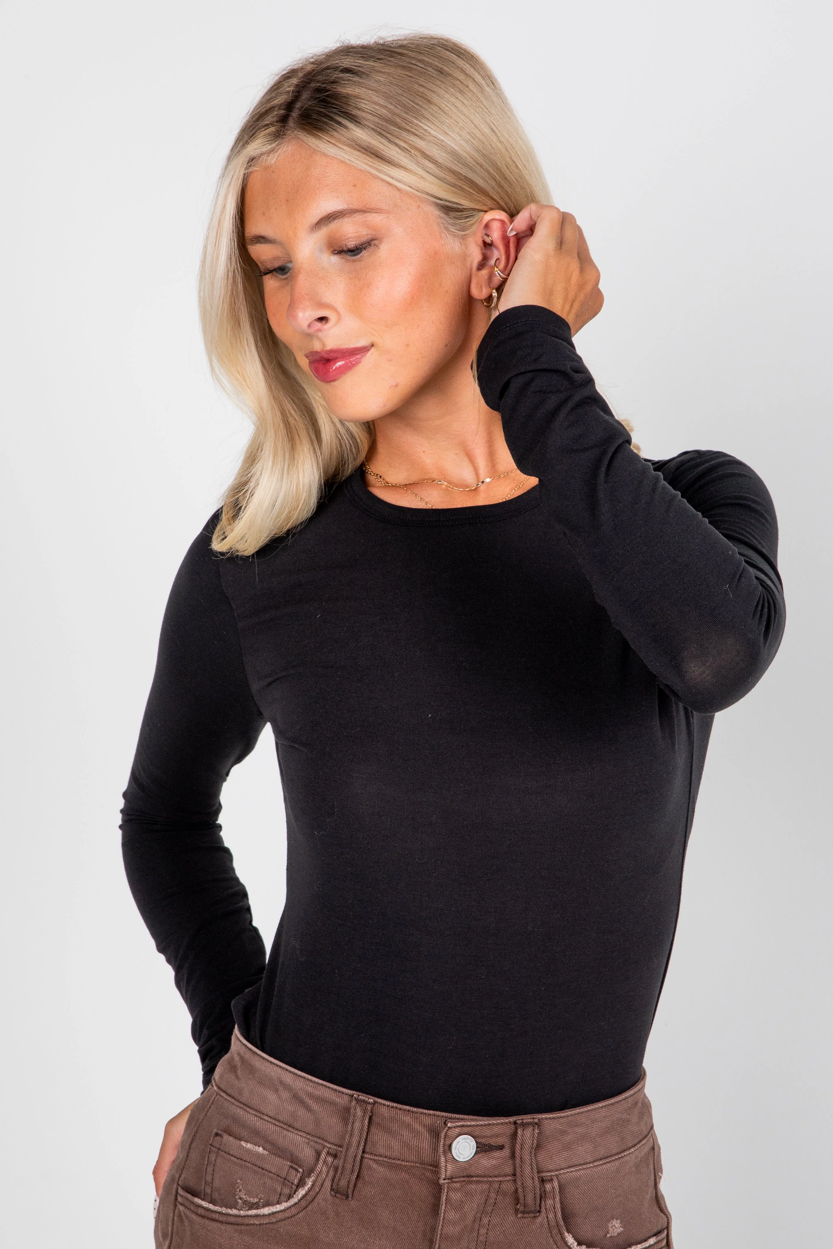 Round Neck Long Sleeve Relaxed Jersey Top