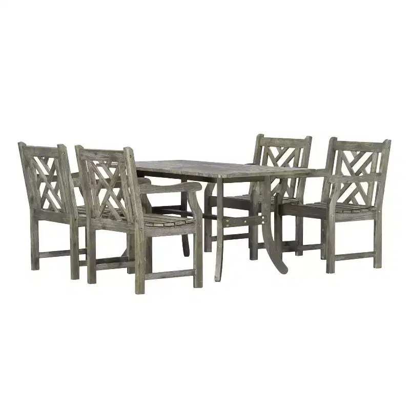 Azen 5pc Outdoor Reynard Durable Farmhouse Acacia Hardwood Dining Set Gray Wash