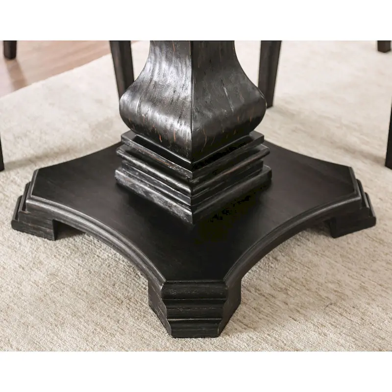 Brec Farmhouse Marble Top 5-Piece Round Dining Table Set with Tufted Chairs by Furniture of America