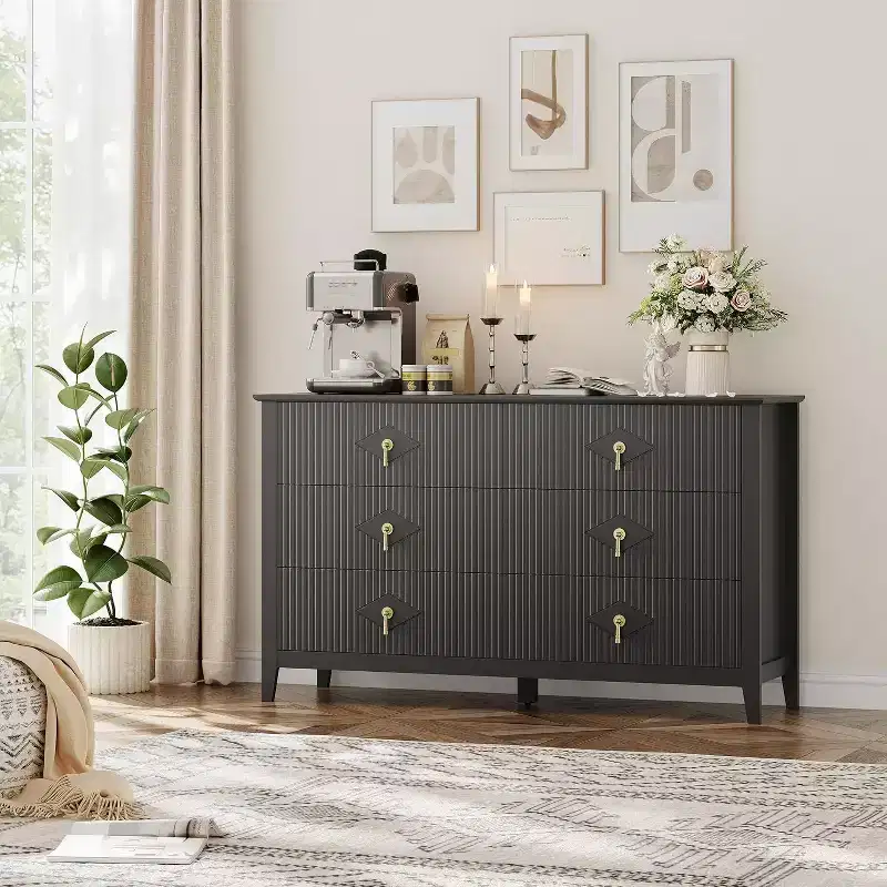 42.9 Tall Fluted Dresser - 5-Drawer Wood Storage Cabinet for Bedroom & Living Room