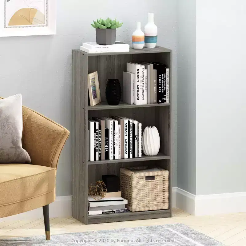 3 Tier Storage Bookcase Open Shelf Display Cabinet, French Oak