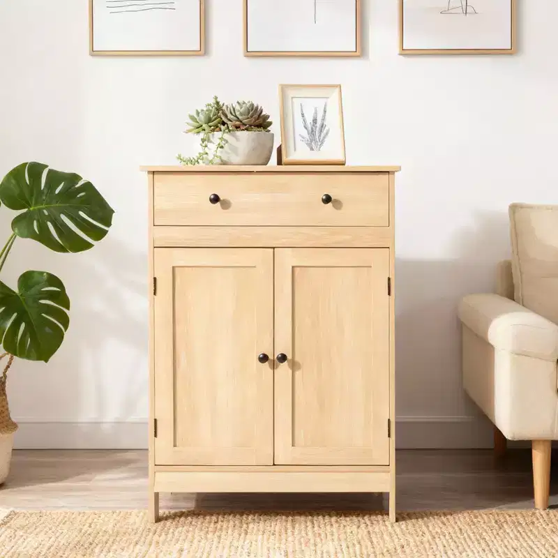 Oak Bathroom Storage Cabinet with 2 Doors and 1 Drawer