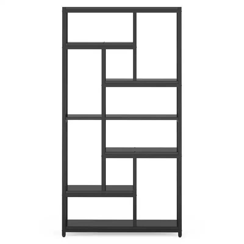 79 Tall 7-Tier Bookcase,Large Open Shelf Display Unit with 10 Compartments - Modern Floor Standing Bookshelf for Living Room,Office,Black