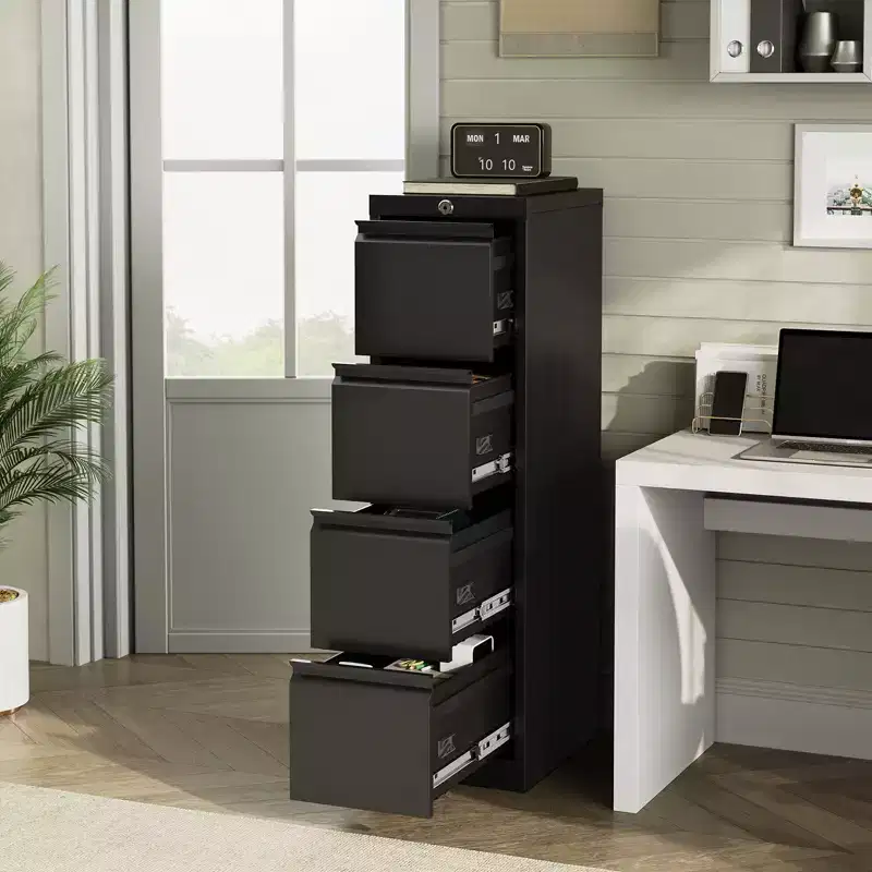 4-Drawer File Cabinet with Lock, Heavy Duty Metal Filing Cabinet for Letter/Legal/A4/F4 Documents, Freestanding Storage for Home Office