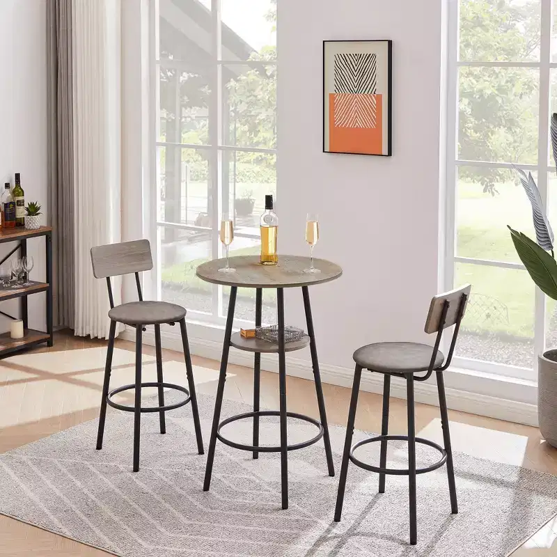 3-Piece Bar Stool Set for 2, Counter Bar Height Dining Set with 2 Padded Stool, Breakfast Table Set Bistro Dining Set, Rustic&Industrial - ModernLuxe