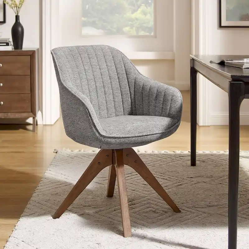 Modern Home Office Swivel Arm Accent Chair with Wood Legs