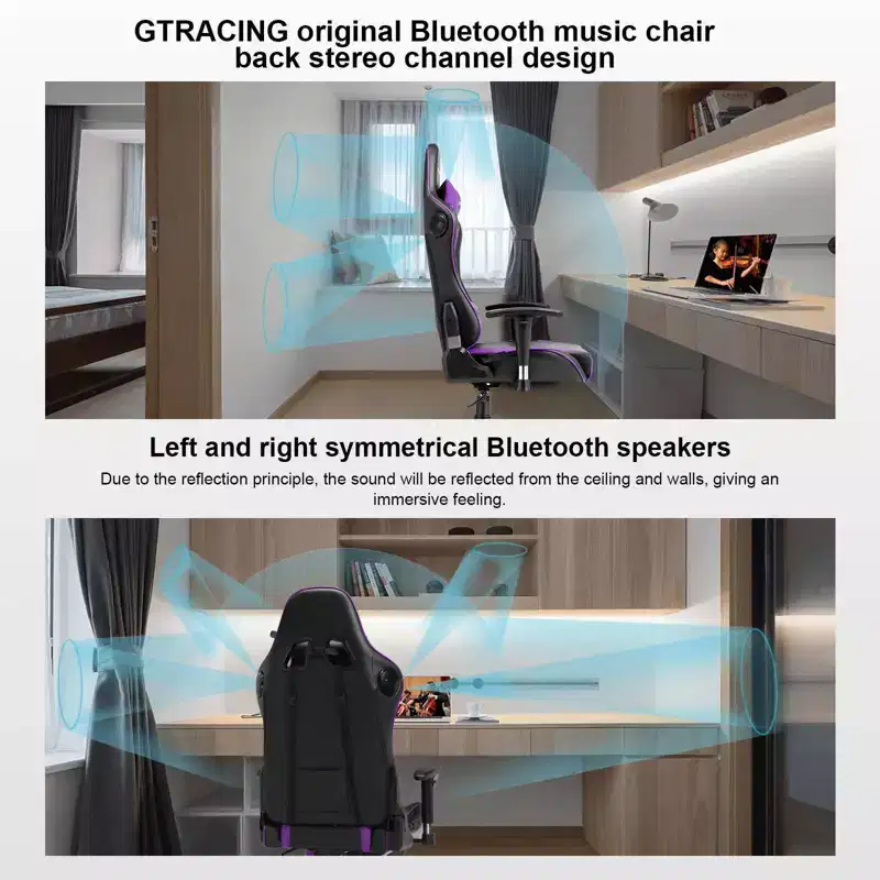 Gaming Chair with Bluetooth Speakers High Back PU Office Chair Purple