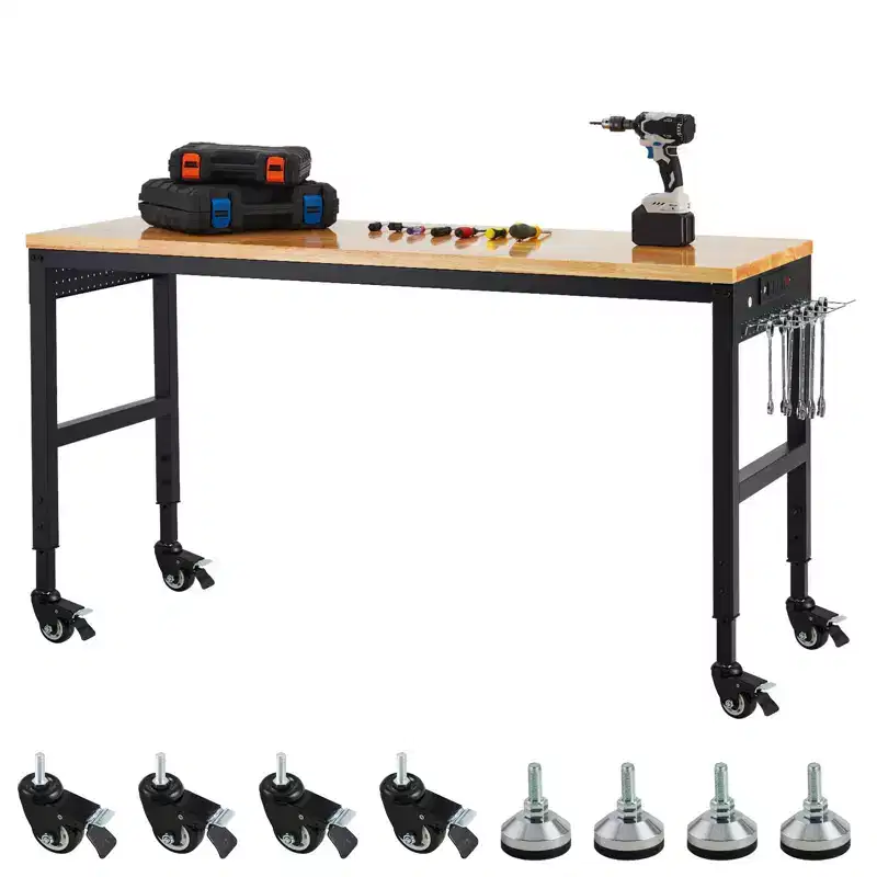 COZONY 75 x 25 Adjustable Workbench, 2000 Lbs Heavy-Duty Work Table with Wheels & Power Outlet, Garage Workshop Multi-Purpose Table