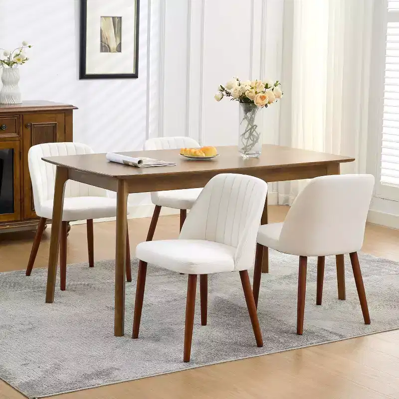 Dining Chairs Set of 8, Upholstered Kitchen Dining Room Chairs with Padded Seat and Wood Legs, for Kitchen, Dining Room, Restaurant, Cafe, Beige