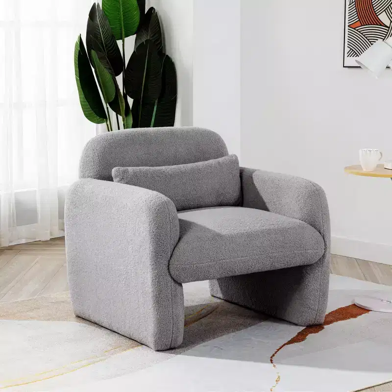 TUYOHW Teddy Fleece Single Sofa Chair,Lounge Chair with Armrest,Pillow,350 lbs Capacity,Accent Armchair for Living Room,Bedroom,Study