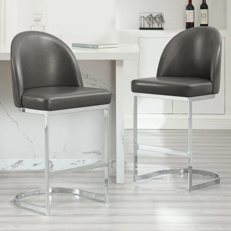26 Faux Leather Upholstered Counter Height Bar Stools with Metal Legs - 38.8H x 17.9W x 20.9D