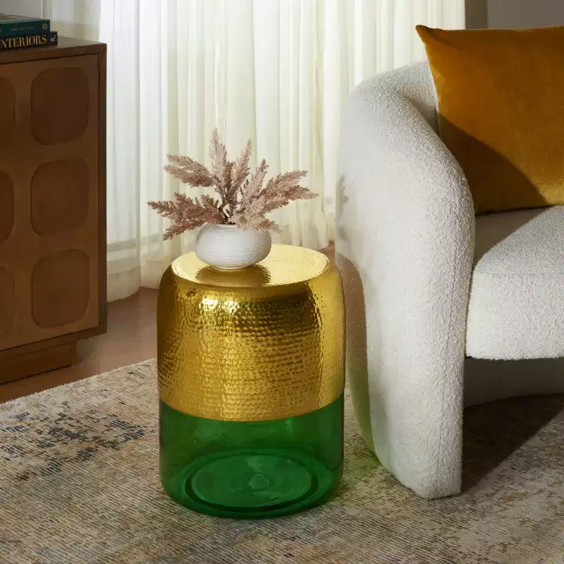 Saanvi Round Accent Table - FOX5530A - Champagne Gold/Green - Safavieh Couture