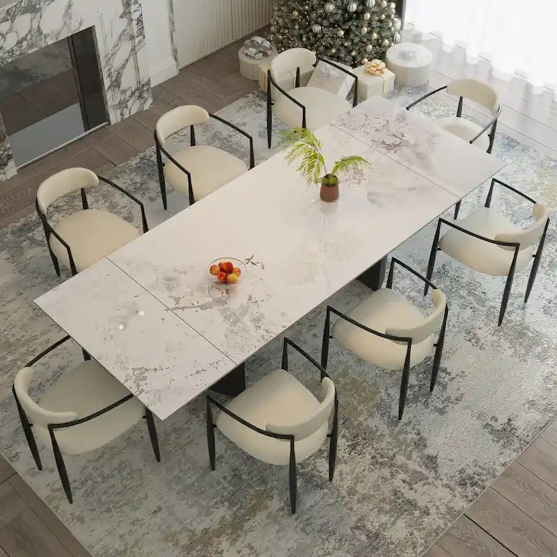 9-Piece Extendable Dining Table Set with 8 Upholstered Chairs