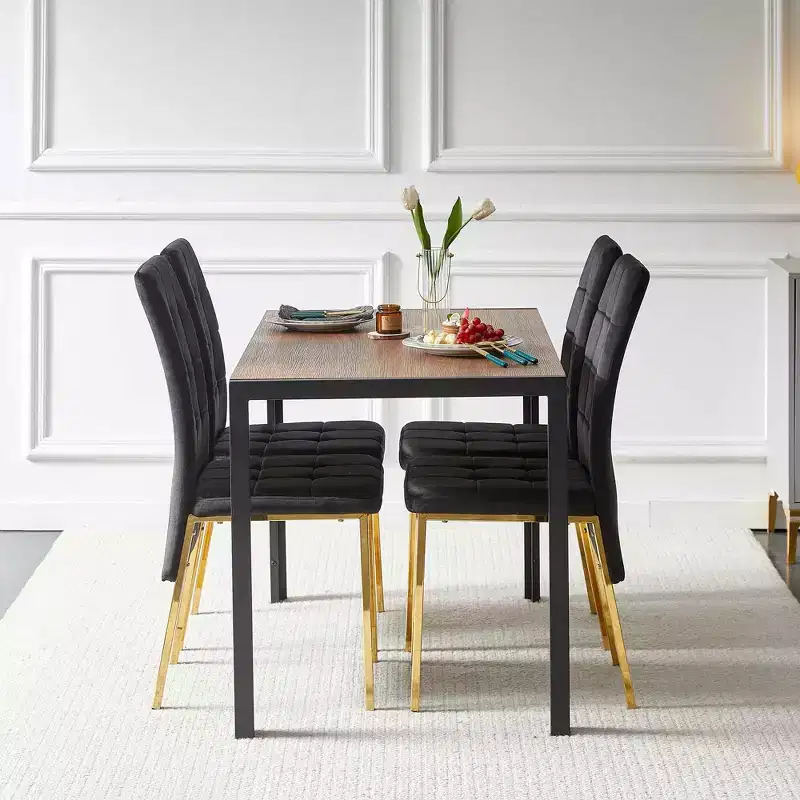 47IN Minimalism Kitchen Table with Wood Grain Veneer, Dining Table with Metal Frame, Dining Room Table for Living Room, Kitchen, Walnut