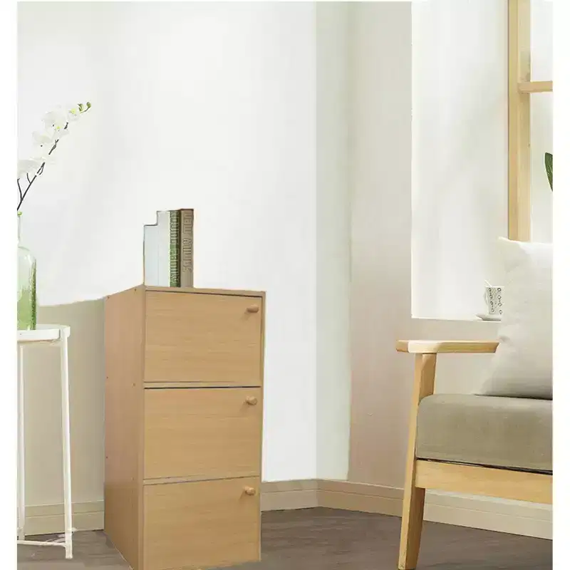 Ore International 35.5" 3 Level Bookshelf with Doors Tan Wood: Modern Style, Metal Hardware, Wood Frame
