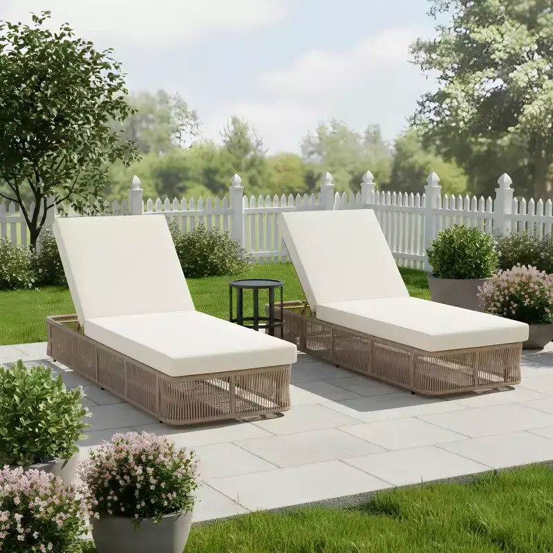 Christopher Knight Home Noline 3 Piece Outdoor Adjustable Rope Chaise Lounges with Ceramic Tile End Table