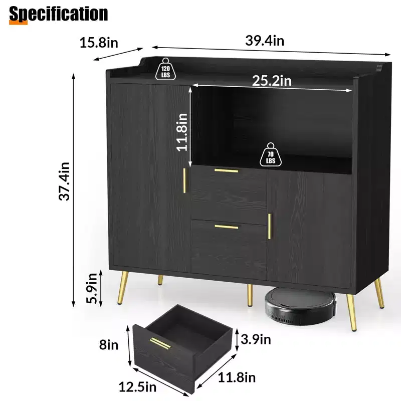 MDF Microwave Storage Cabinet with 2 Doors and 2 Drawers 39.4