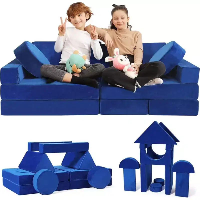 Contour Comfort Kids Couch 14 PC Modular Kids Play Set  Convertible Kids Sofa with Soft Foam Sofa Cushions | Kids Fort Couch, Kid Play Room Furniture