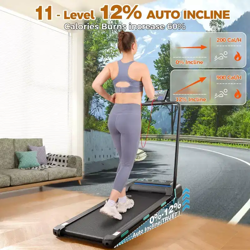 NAYSAYE Treadmill Walking Pad with Foldable Handle Bar, 450 lbs Capacity Under Desk Treadmills with Auto Incline for Home Hiking, Black, 55*26*7.87
