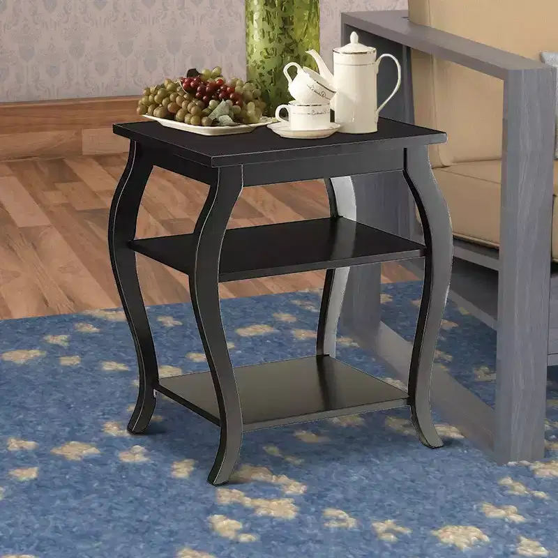 Reversible End Table with Two Lower Shelves and Cabriole Legs