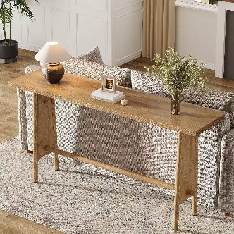 Lantine 63 Long Entryway Table, Modern Console Table with Metal Legs, Wooden Sofa Console for Entrance, Hallway, Living Room, Natural Brown