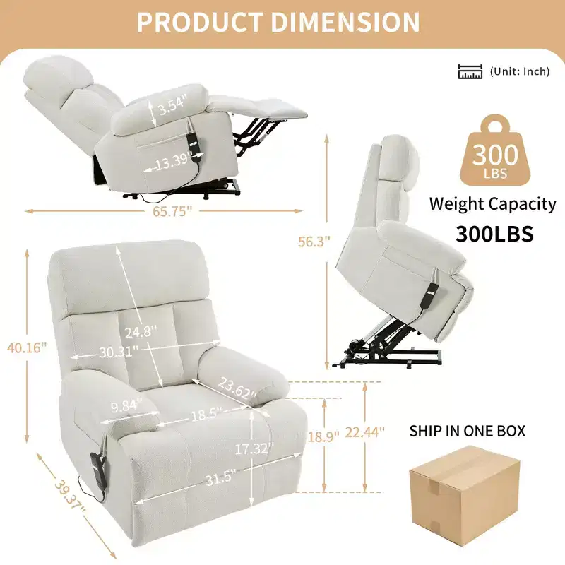 Oversized Power Lift Recliner Chair, Adjustable Reclining Sofa Chair for Elderly, Recliner with Remote Control and Side Pocket - ModernLuxe