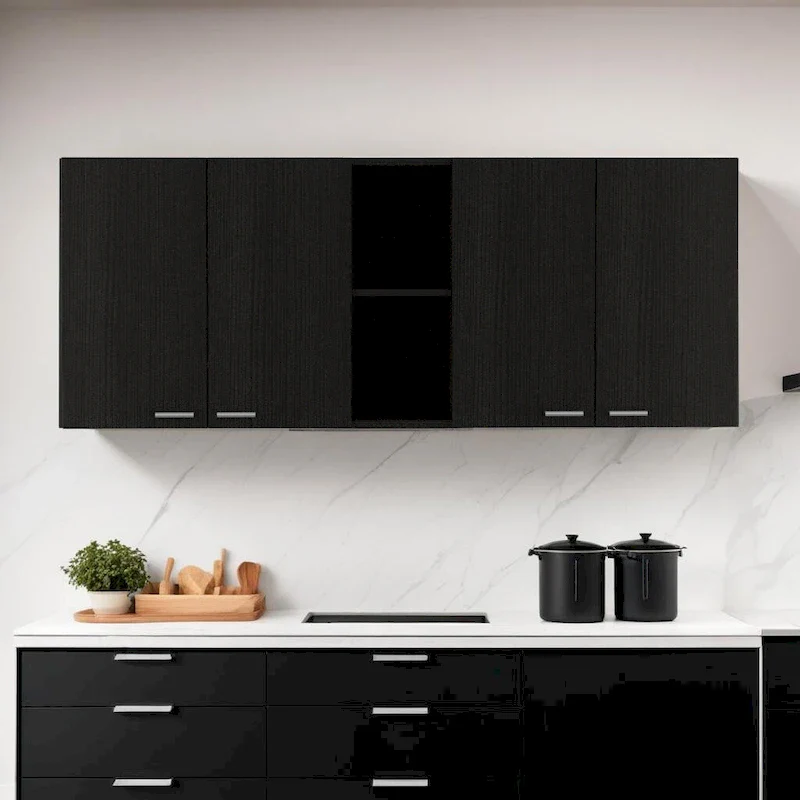 59 Black Wood Wall Mounted Accent Cabinet With Five Shelves