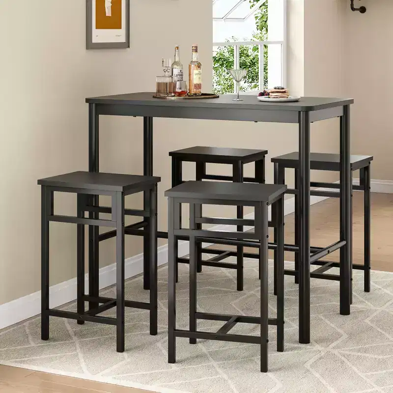 47'' Counter Height Pub Bar Table - Black Rectangular Dining Table for Cafe, Kitchen and Study Room