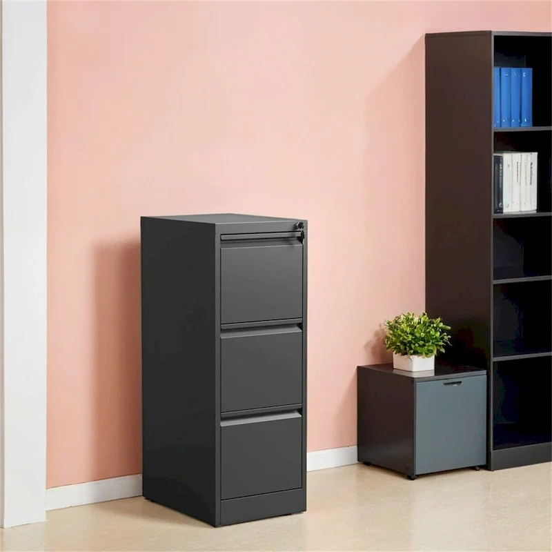 White/Black 3-Drawer Vertical Steel File Cabinet with Lock, Single User