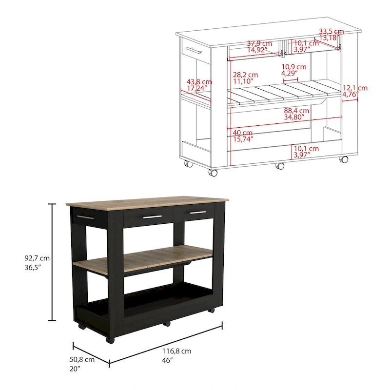 TUHOME Cala Kitchen Island 46 Kitchen Island with 2 Drawers