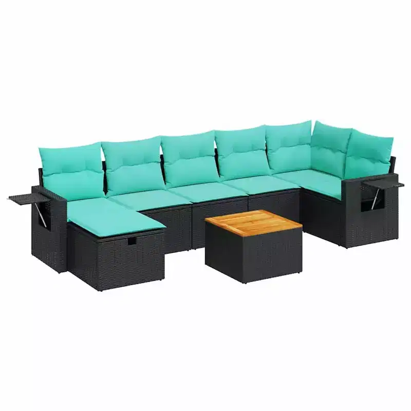 vidaXL 8 Piece Patio Sofa Set with Cushions Black Poly Rattan