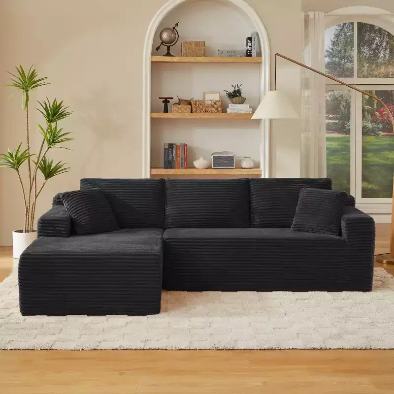 103 Modern Modular Sectional Sofa with Chaise Lounge, Corduroy L-Shaped Deep Seat Cloud Sofa for Small Living Room or Family Room-Panipeachy