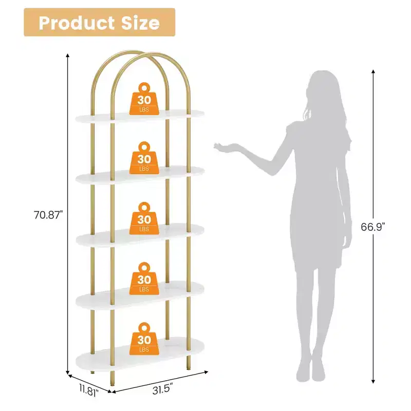 COZONY 71 Arched Bookshelf Set of 2, 5-Tier Open Display Rack with Metal Frame for Bedroom Living Room Home Office