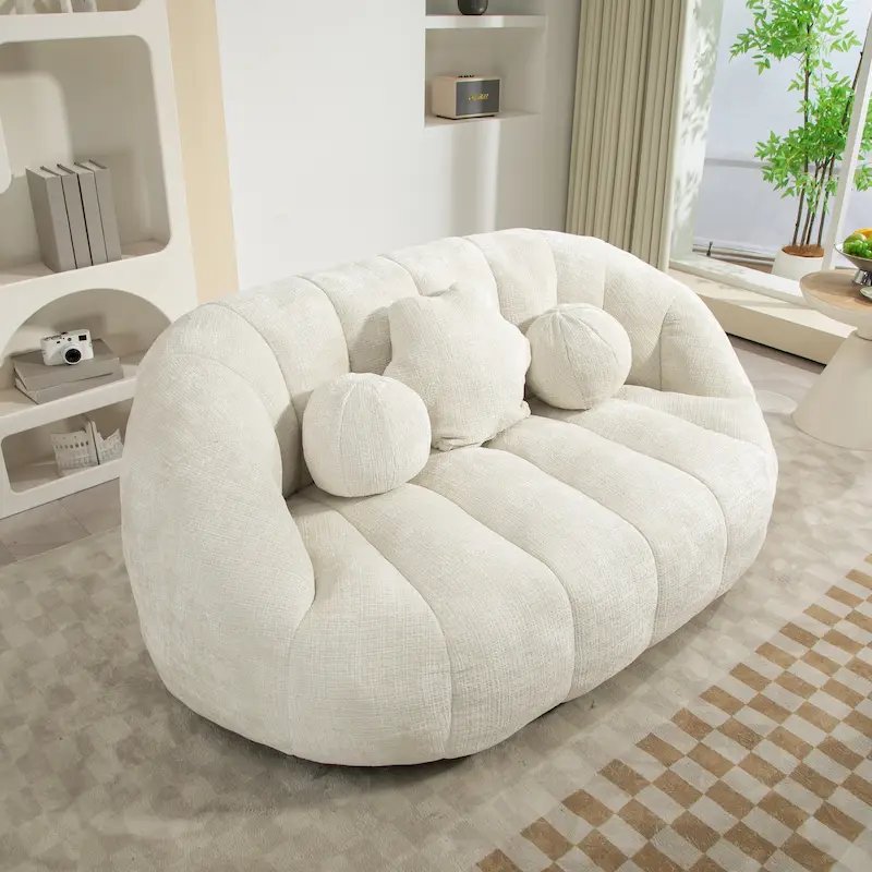 White 63.78  Chenille Upholstered Lounge Chair with High Density Foam