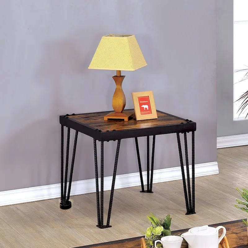 Industrial Black 24-inch Metal Square Side Table