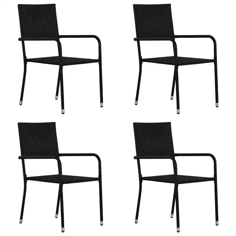 vidaXL Garden Dining Chair Set of 4 Black PE rattan, steel Standard - Black 4