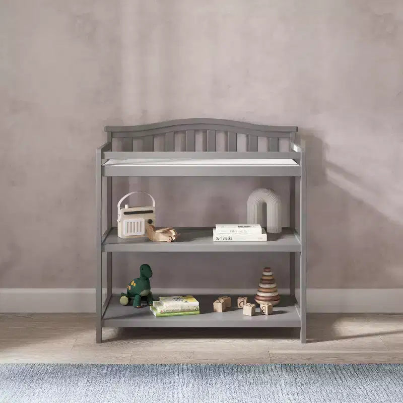 Arch Top Infant Changing Table, Water-Resistant Pad and Safety Strap, Anti-Tip Kit Included, Baby Safe Finish