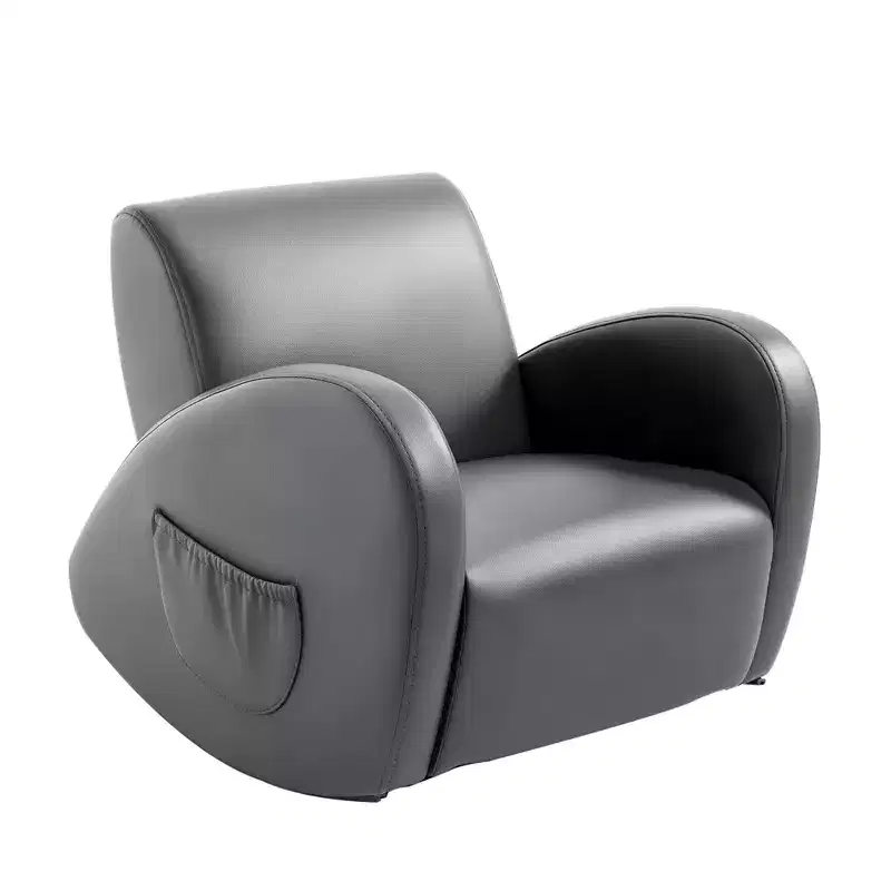 Qaba Kids Sofa Rocking Chair with Side Pocket, PU Leather Toddler Armchair for Children gray