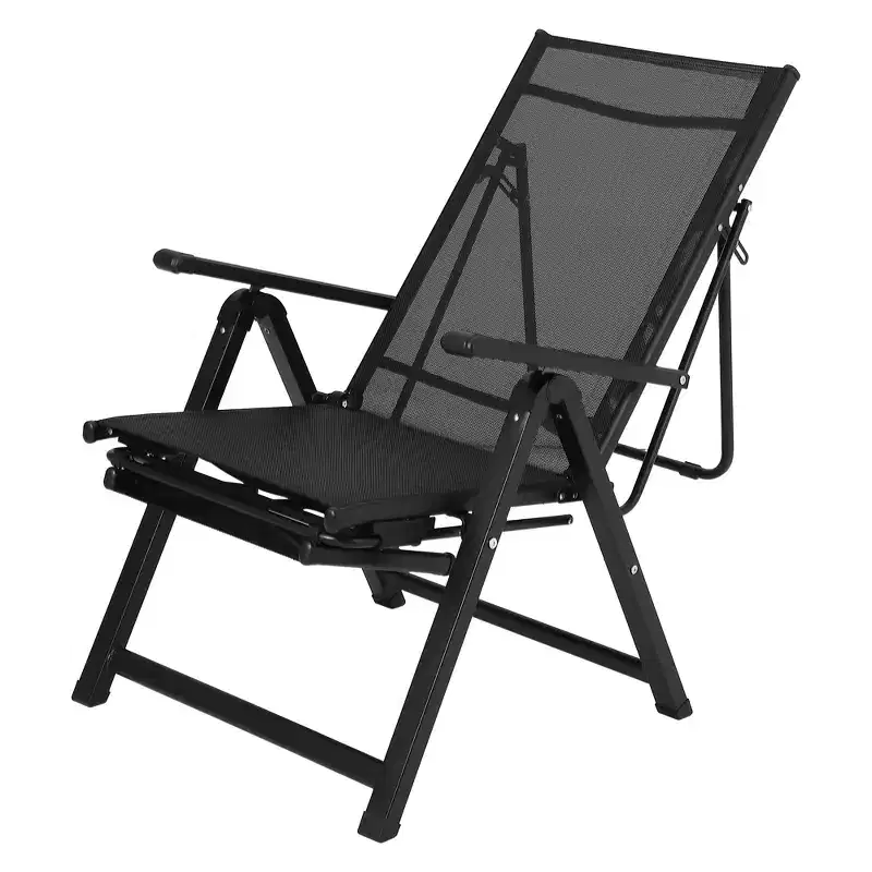 10-Position Reclining Patio Chair with Footrest, Heavy Duty Folding Outdoor Chaise Lounge, Adjustable Camping Chair for Garden/Deck/Lawn, Black