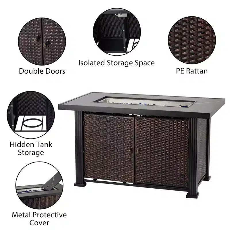 Propane Fire Pit Fire Pit Table - 44 Inch 50000BTU with Rain Cover, Sturdy Steel & Iron Surface, CSA Certified for Patio Deck Garden