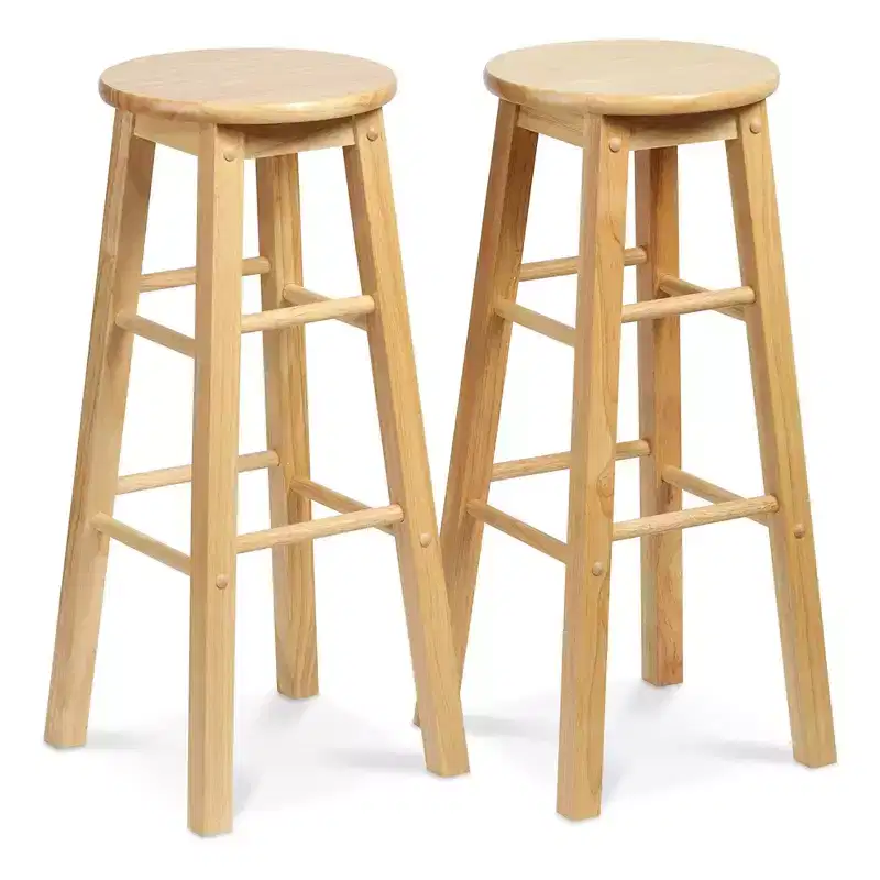 PJ Wood Classic Round Seat 29 Tall Kitchen Counter Stools for Homes, Dining Spaces, and Bars with Backless Seats & 4 Square Legs, Natural (Set of 8)