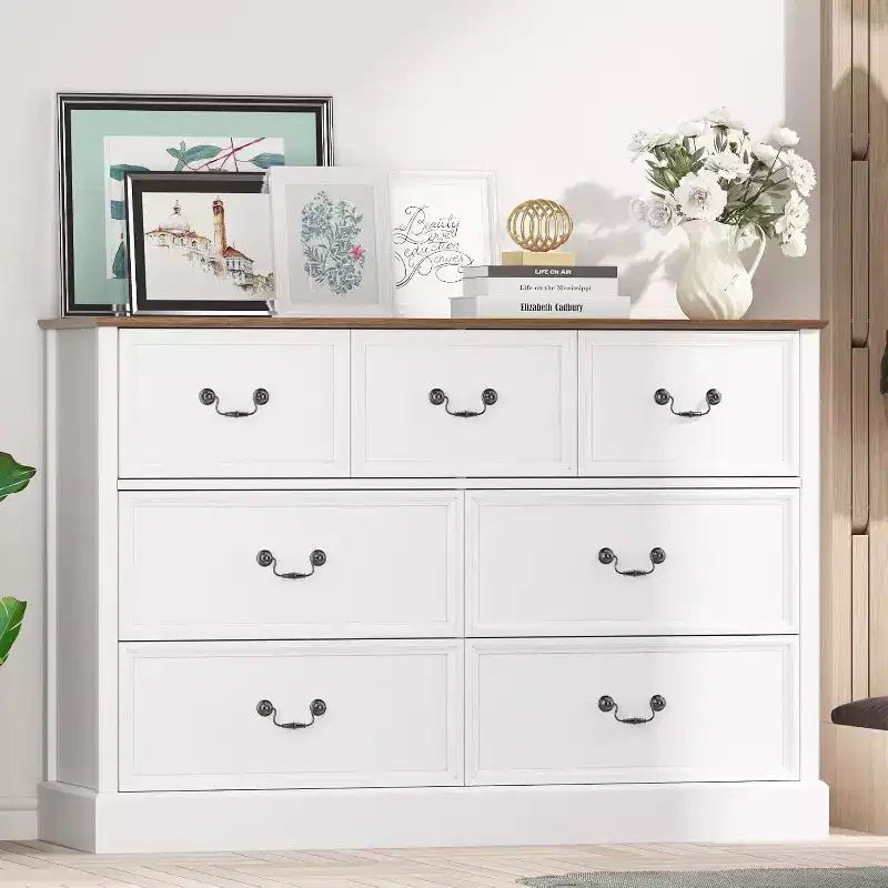 Acekool 7-Drawer Wood Dresser Chest, Rustic Farmhouse Storage Organizer for Bedroom, Living Room, Hallway, and Childrens Room