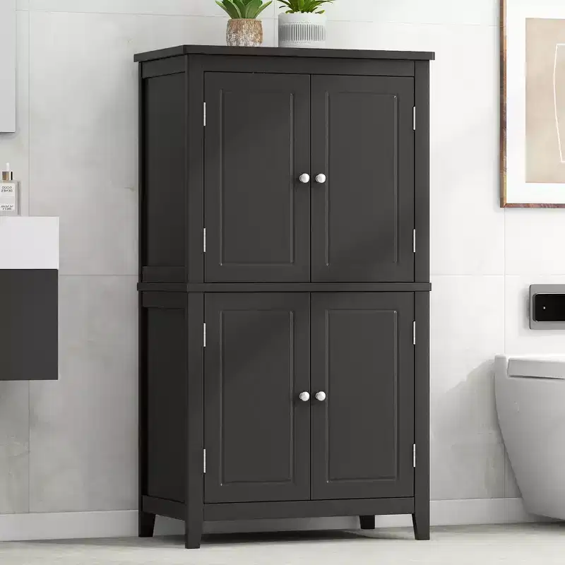 GDFStudio Nelly Space-Saving Bathroom Floor Storage Cabinet with Adjustable Shelves and Doors