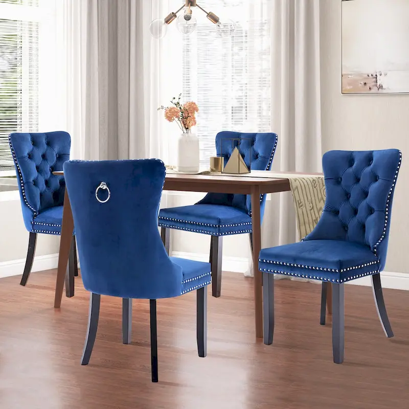 Dining Chairs Set of 6, Luxury Upholstered Velvet Kitchen Chairs Side Chair with Padded Seat Back and Solid Wood Legs - N/A